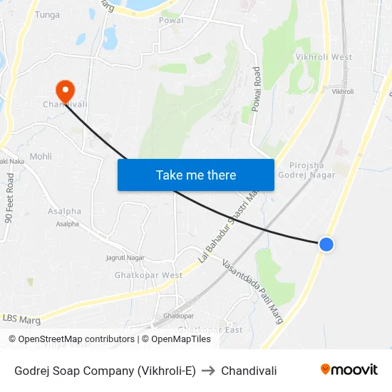 Godrej Soap Company (Vikhroli-E) to Chandivali map