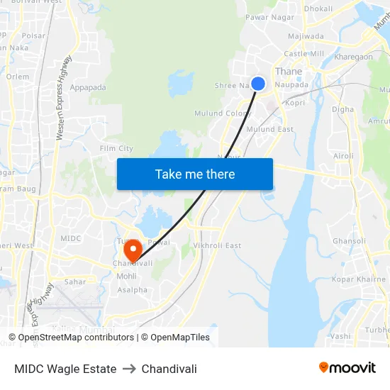 MIDC Wagle Estate to Chandivali map