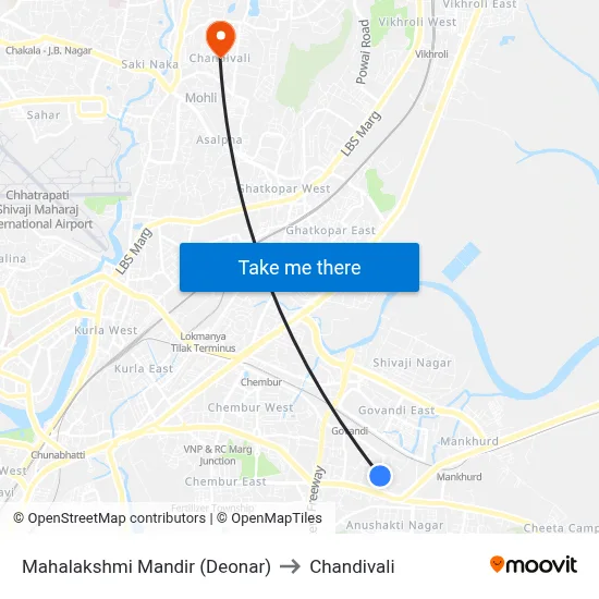 Mahalakshmi Mandir (Deonar) to Chandivali map