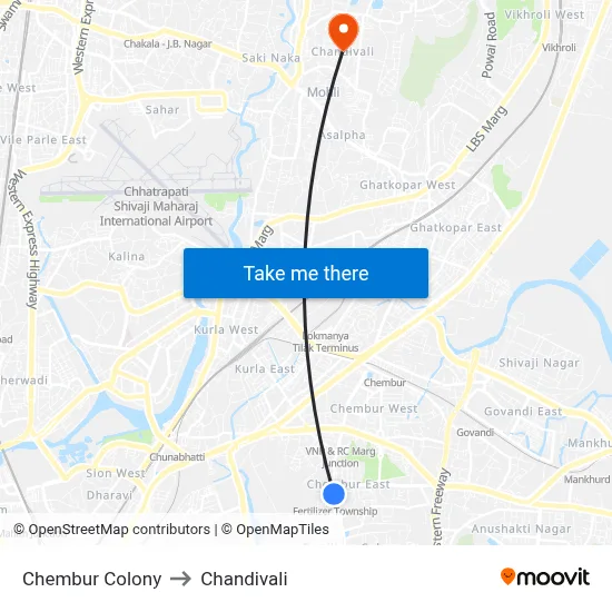 Chembur Colony to Chandivali map