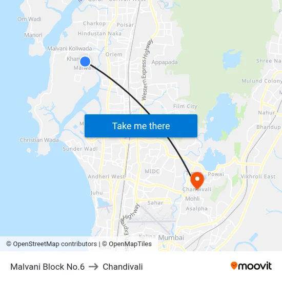 Malvani Block No.6 to Chandivali map