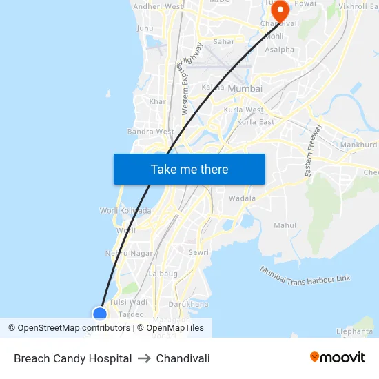 Breach Candy Hospital to Chandivali map