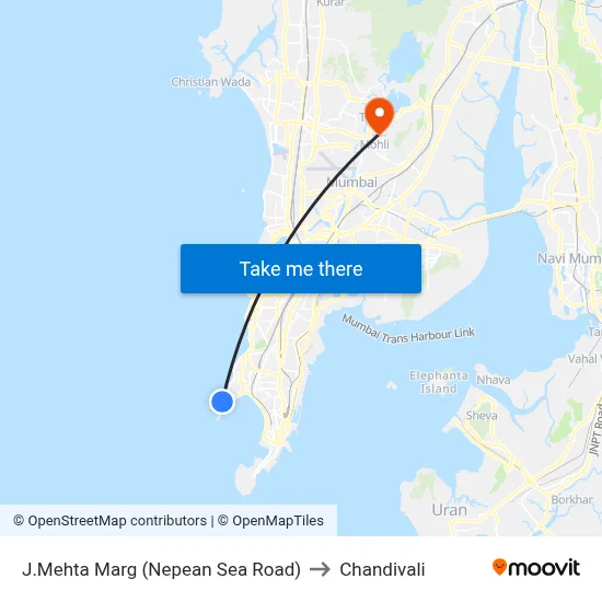 J.Mehta Marg (Nepean Sea Road) to Chandivali map