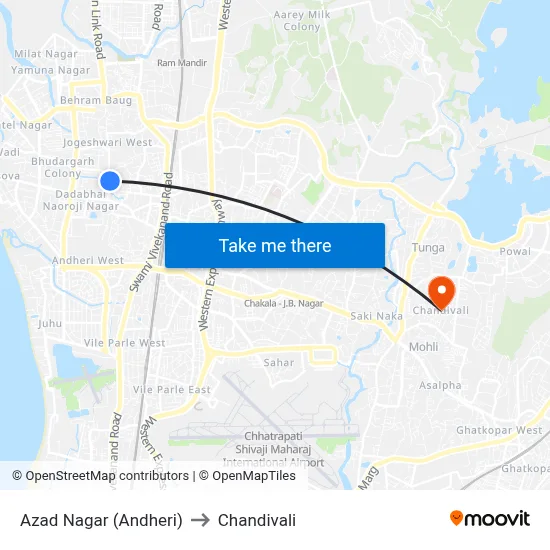 Azad Nagar (Andheri) to Chandivali map