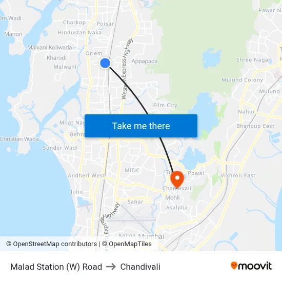 Malad Station (W) Road to Chandivali map