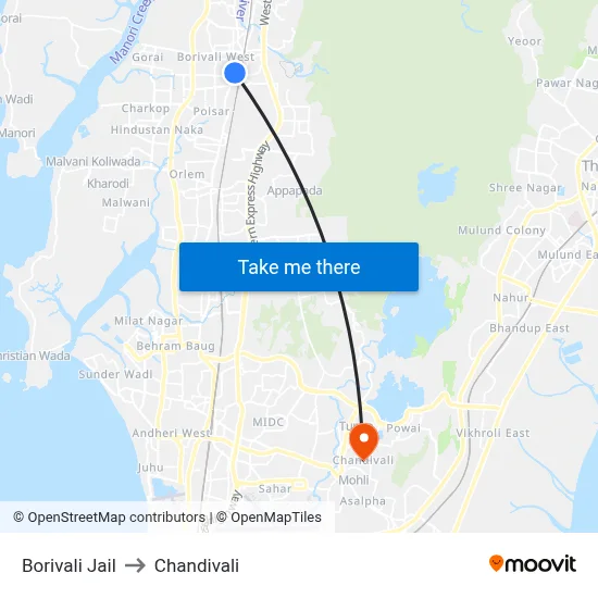 Borivali Jail to Chandivali map