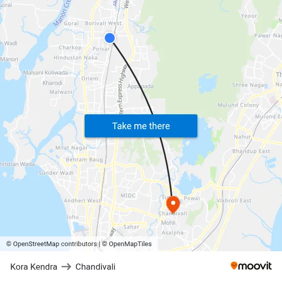 Kora Kendra to Chandivali map