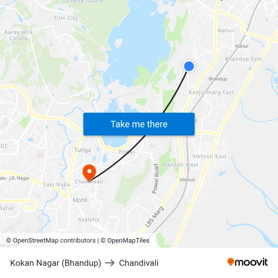 Kokan Nagar (Bhandup) to Chandivali map