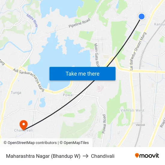 Maharashtra Nagar (Bhandup W) to Chandivali map
