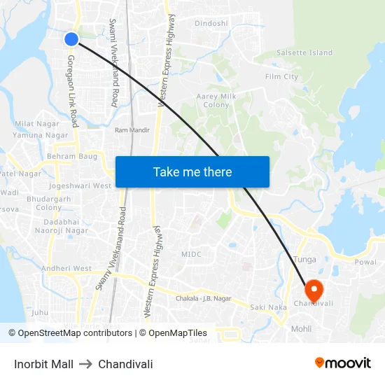 Inorbit Mall to Chandivali map