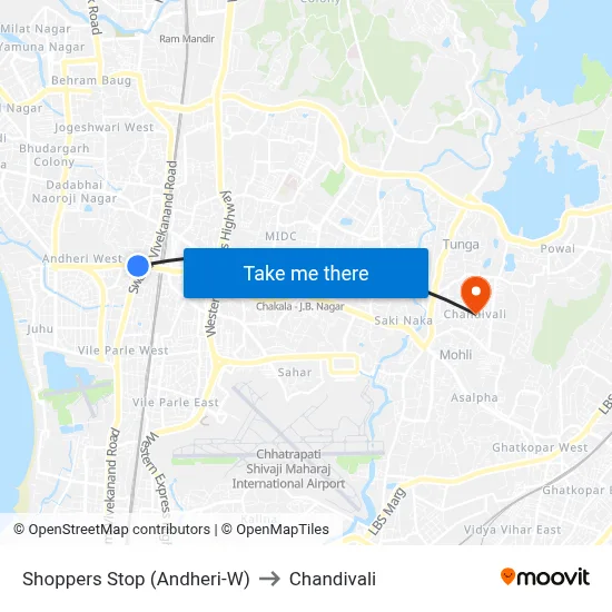 Shoppers Stop (Andheri-W) to Chandivali map