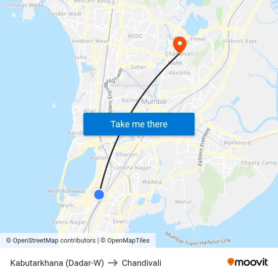 Kabutarkhana (Dadar-W) to Chandivali map