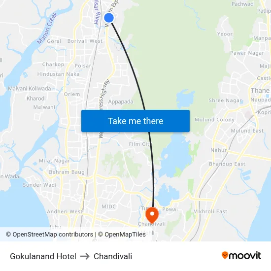 Gokulanand Hotel to Chandivali map