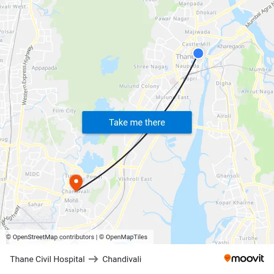 Thane Civil Hospital to Chandivali map