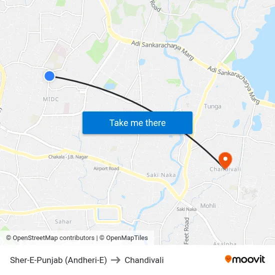 Sher-E-Punjab (Andheri-E) to Chandivali map