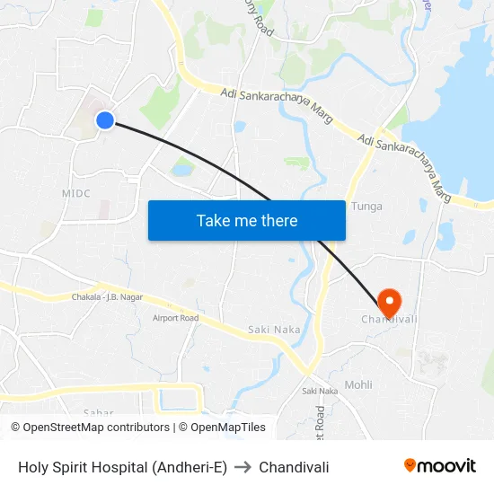 Holy Spirit Hospital (Andheri-E) to Chandivali map