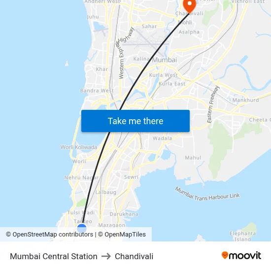 Mumbai Central Station to Chandivali map