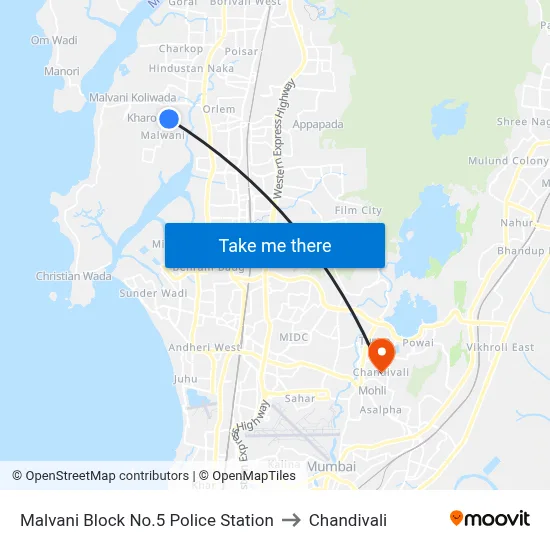 Malvani Block No.5 Police Station to Chandivali map