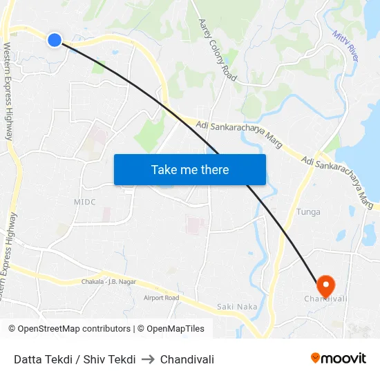 Datta Tekdi / Shiv Tekdi to Chandivali map