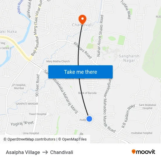 Asalpha Village to Chandivali map