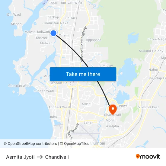 Asmita Jyoti to Chandivali map