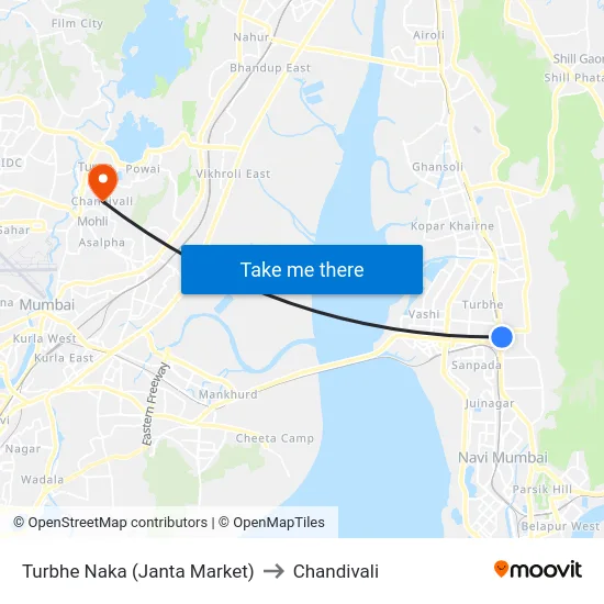 Turbhe Naka (Janta Market) to Chandivali map