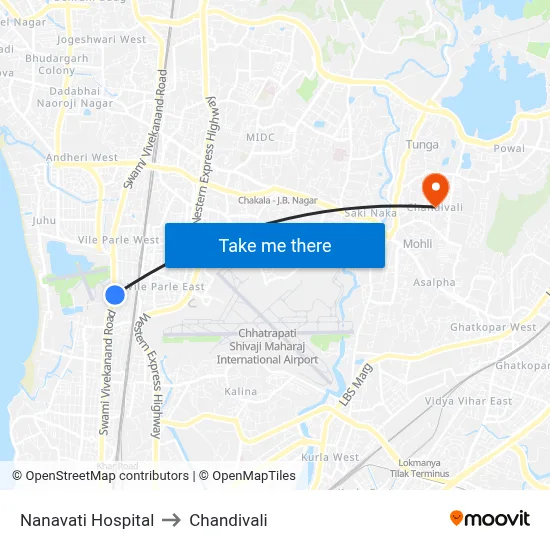 Nanavati Hospital to Chandivali map