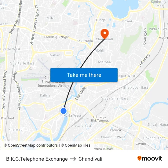 B.K.C.Telephone Exchange to Chandivali map