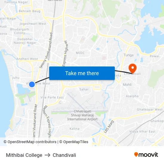 Mithibai College to Chandivali map