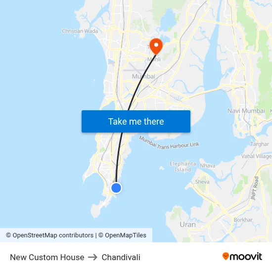 New Custom House to Chandivali map
