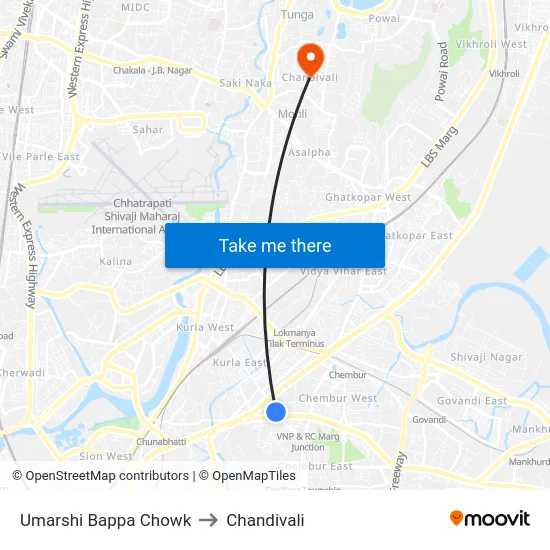 Umarshi Bappa Chowk to Chandivali map