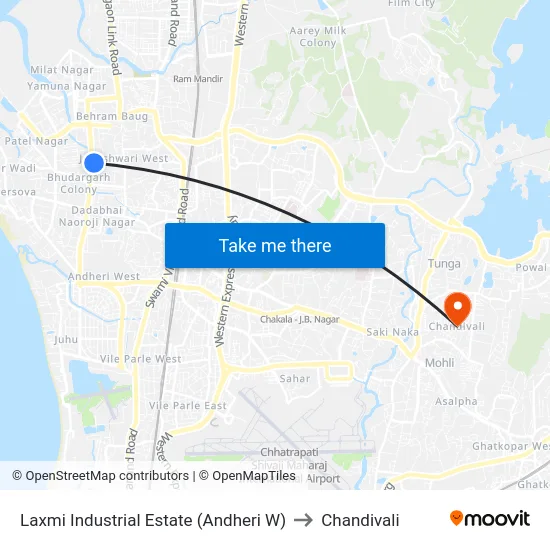 Laxmi Industrial Estate (Andheri W) to Chandivali map