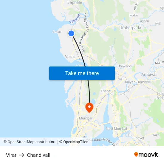 Virar to Chandivali map