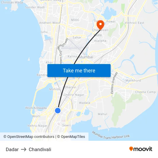Dadar to Chandivali map