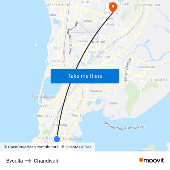 Byculla to Chandivali map