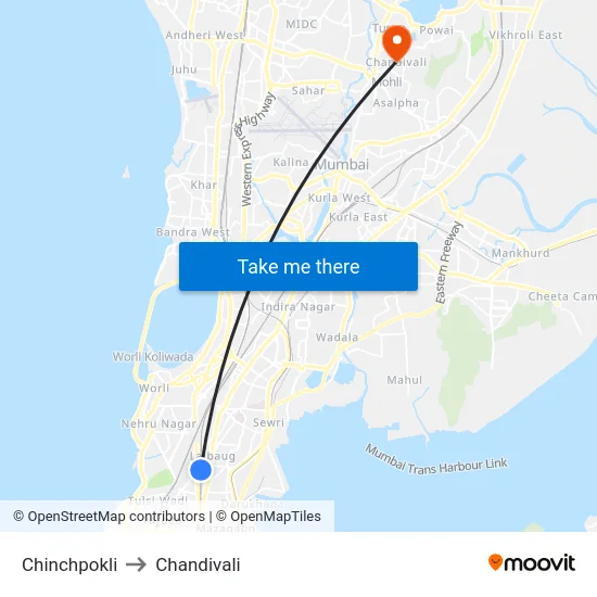 Chinchpokli to Chandivali map