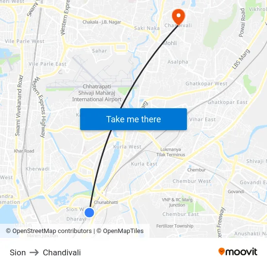 Sion to Chandivali map