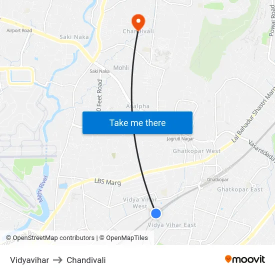 Vidyavihar to Chandivali map
