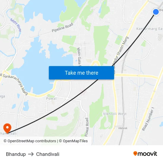 Bhandup to Chandivali map