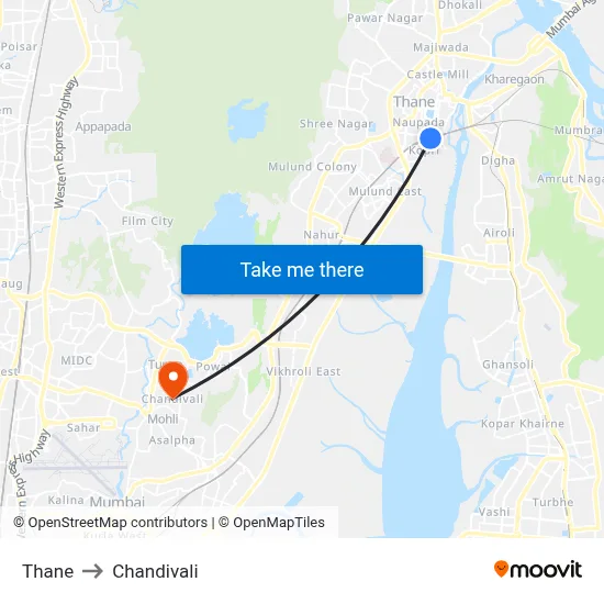 Thane to Chandivali map