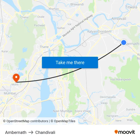 Ambernath to Chandivali map