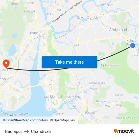 Badlapur to Chandivali map