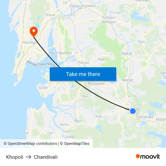 Khopoli to Chandivali map