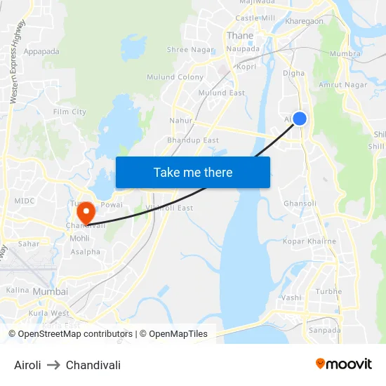 Airoli to Chandivali map