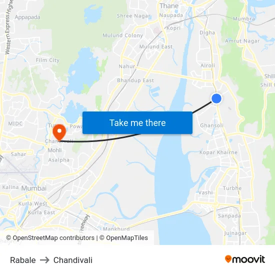 Rabale to Chandivali map