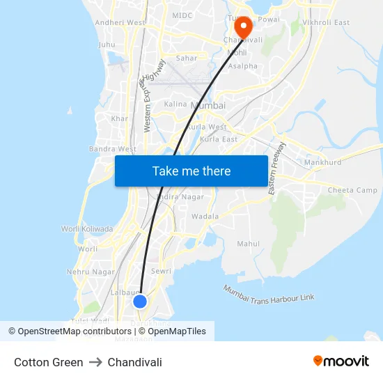 Cotton Green to Chandivali map