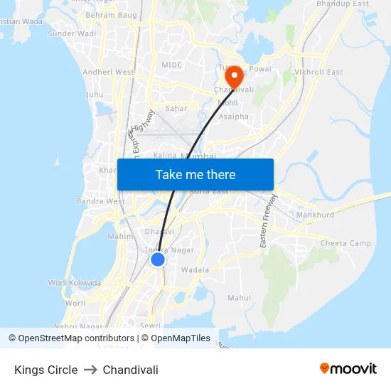 Kings Circle to Chandivali map