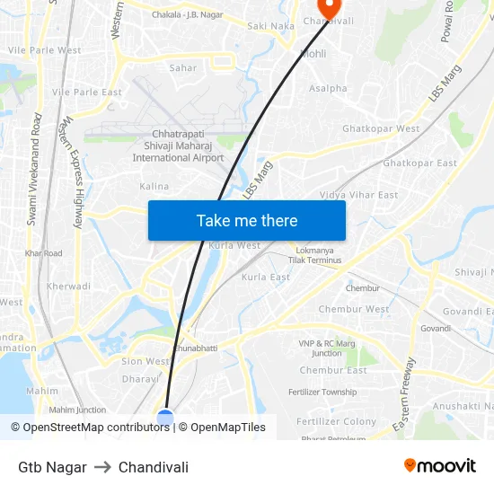 Gtb Nagar to Chandivali map