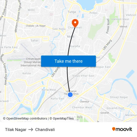 Tilak Nagar to Chandivali map