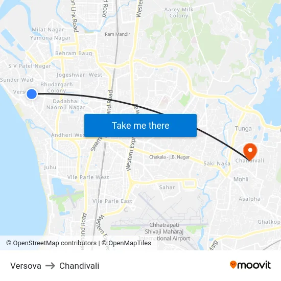 Versova to Chandivali map